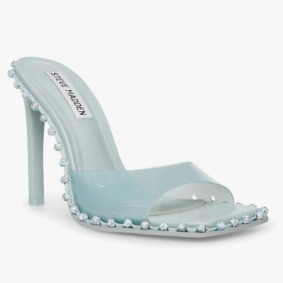 BRAND NEW STEVE MADDEN ZABRINA  OPEN-TOE SLIDE STILETTO HEEL WITH RHINESTONES - Picture 8 of 16